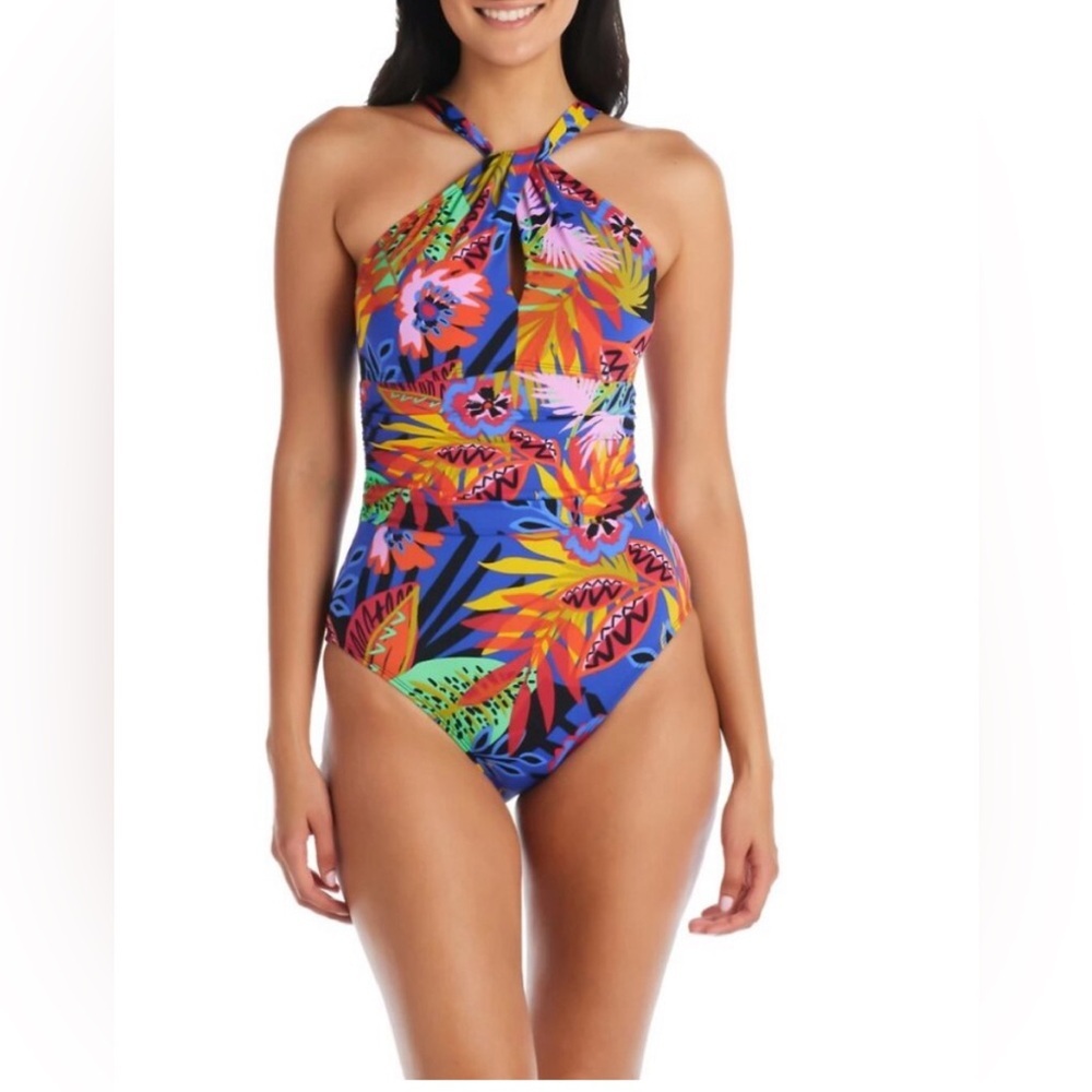 Bleu Rod Beattie Womens Night Safari One Piece Swimsuit High Neck Keyhole MIO On